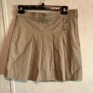 Khaki Pleated Skirt with Button Detail